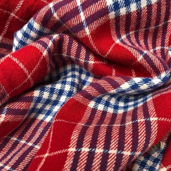 NEVADA Red White & Navy Plaid Button-up Flannel Lumberjack Pocket Hoodie Shirt - Picture 6 of 11